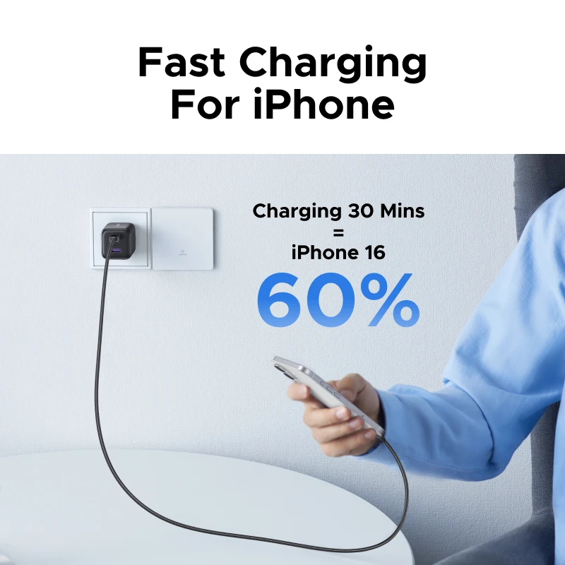 Compact UGREEN USB-C wall charger with PPS and QC 3.0 fast charging technology for Apple and Samsung devices