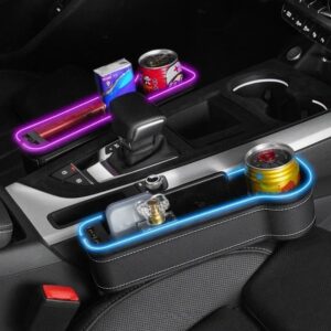 RGB car seat gap organizer with USB charger installed in luxury car interior UAE