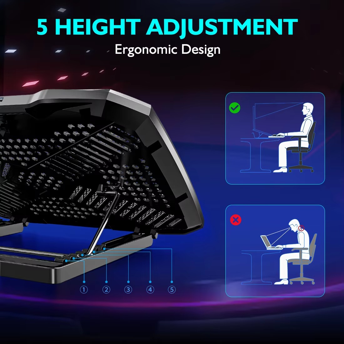 Laptop stand with 5 cooling fans UAE