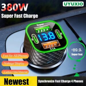 4-in-1 USB C car charger with voltage display UAE